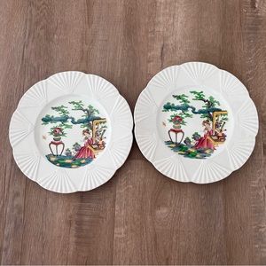 Vintage 1930s Wedgwood England Chinoiserie Girl 9” Plates Set Of 2‎